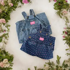 ベビー【サイズ6/9m】OSHKOSH vintage オシュコシュ　ヴィンテージ　アメリカ製　オーバーオール　made in USA 花柄　ハート柄