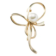 【ゴールド×ワンサイズ】[Cream dot. クリームドット公式]  ブローチ フォーマル 卒業式 卒園式 入学式 入園式 ママスーツ コサージュ リボン メタル パール 一粒 華やか ピン 上品 エレガント 大人