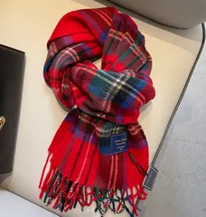 【レッド】マフラー ストール チェック柄 大判 レディース 秋冬 ふわふわ 暖かい 柔らか カラーブロック おしゃれ 通勤 通学 防寒 かわいい ふんわり 軽量 ギフト 韓国 ファッション