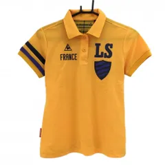 ルコックゴルフ 半袖ポロシャツ オレンジ×ネイビー 胸元ロゴ 袖2ライン  レディース M ゴルフウェア le coq sportif