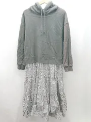 ◇ ⊇ Ray BEAMS 切替 チェック柄 フード付き 長袖 ロング ワンピース サイズ表記なし カーキ グレー系 レディース E  【1502030030396】