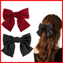 【迅速発送】サムコス 蝶結び 髪飾り リボン ヘアピン本 2個入り 大きめ 黒+赤 かわいい エレガント 親子セット かみアクセサリー 全年使用 入学式/結婚式/卒業式/デート