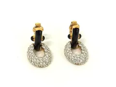 ■美品■ SWAROVSKI スワロフスキー クリスタル ネジバネ式 イヤリング アクセサリー レディース ブラック系×シルバー系 DH9476