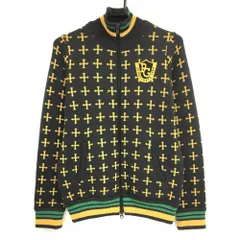 【美品】パーリーゲイツ ニットジャケット ブラウン×オレンジ クロス総柄 ウール100% レディース 1(M) ゴルフウェア PEARLY GATES