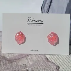 鉱石風　シンプル　ピアス　クリア×ピンク