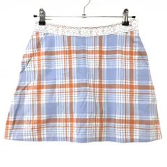 【美品】ルコック スカート ライトブルー×オレンジ チェック ウエストレース レディース 9 ゴルフウェア le coq sportif