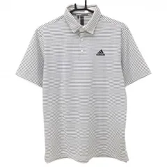 【美品】アディダス 半袖ポロシャツ 白×ネイビー ボーダー メンズ L ゴルフウェア adidas