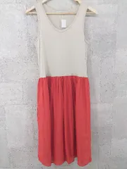 ◇ BEAUTY&YOUTH UNITED ARROWS 切替 ノースリーブ 膝下丈 ワンピース ベージュ系　レッド系 *  【1002796461583】