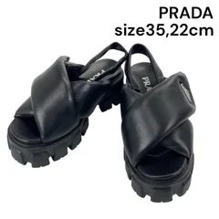 ●美品 プラダ PRADA パデッド ナッパレザー サンダル ラバーソール ブラック 35、22cm レディース 5D724