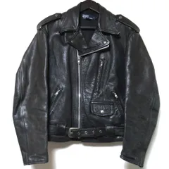 良品 POLO by RALPH LAUREN ポロバイラルフローレン ヴィンテージ レザー ダブル ライダースジャケット Mサイズ ブラック メンズ 古着 中古 USED