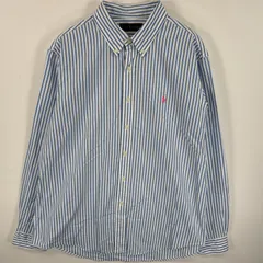 古着 ラルフローレン RALPH LAUREN 長袖シャツ ボタンダウンシャツ ワンポイント ロゴ 刺繍 大きいサイズ XL  ブルー系 ストライプ メンズ