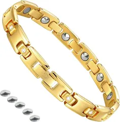 Jeroot ゲルマニウム ブレスレット 磁気ブレスレット レディース 純チタン 軽量 金属アレルギー対応 ゴールド 人気 専用BOX(ゴールド,  ワンサイズ)