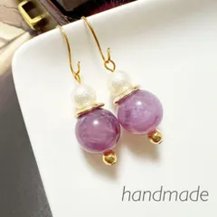 ハンドメイド手作り妖艶パープルとパールのピアスイヤリング