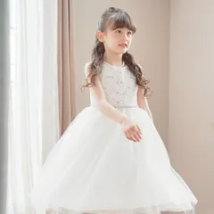 【オフホワイト】ウエストビジューのレースドレス TAK キッズ キャサリンコテージ