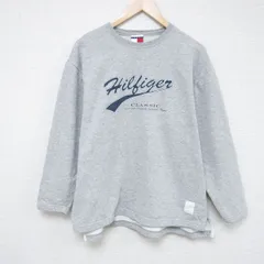 XL/古着 トミーヒルフィガー TOMMY HILFIGER 長袖 ブランド スウェット メンズ 90s ビッグロゴ クルーネック グレー 霜降り 24dec06 中古 