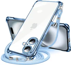 【特価】iPhone 16 Plus 用 ケース クリア ショルダー iPhone16plus 用 スマホケース アイフォン16Plus カバー 肩掛け 斜めかけ 縄掛けケース 透明 TPU 薄型 軽量 耐衝撃 携帯ケース 紐付き 斜めがけ 織りストラップ付き