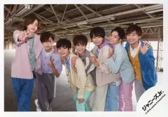 【中古】生写真(ジャニーズ) なにわ男子/集合(7人)/横型・膝上・衣装ピンク・黄・青・緑・紫・横並び・道枝右手ピース/「少年たち 青春の光に・・・」グッズオフショット/公式生写真