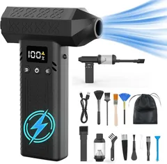 AHEHO 1台2役300000rpm電動エアダスター・15000paミニ掃除機・3段風量調整超強力 小型 洗車ブロワー ハンディ掃除機 ２個LEDライト付き LCDディスプレイ搭載 急速充電式 8000mAh(ブラック,  MINI)
