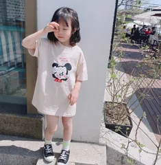 ミッキー半袖Tシャツ　子供用　大人用　ベージュ