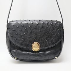 CELINE セリーヌ ヴィンテージ オーストリッチ フラップ ショルダーバッグ ブラック M07-k119