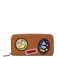 コーチ ×ディズニー ミッキーマウス パッチワーク アコーディオン ジップ 長財布 ラウンドファスナー F59340 ブラウン レザー レディース COACH【1-0187357】