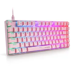 新品 e元素ゲーミングキーボード81キー 青軸を採用メカニカル式キーボード 英語配列RGBバックライト 防水機能付き アンチゴーストキー キースイッチが交換可能 LOLゲーム専用キーボード (青軸 ピンク)