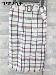 ◇ ◎ Heather ヘザー ウエストベルト付 チェック カットオフ 膝下丈 スカート サイズS ホワイト マルチ レディース 【中古】 【1103250029360】