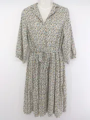 ◇ ◎ Holiday Holic 花柄 プリーツ 長袖 膝下丈 ワンピース サイズL ホワイト ベージュ マルチ レディース P  【1208230021188】