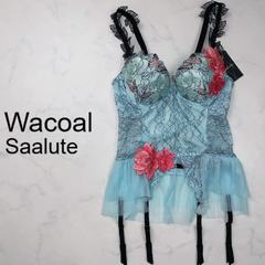 【新品タグ付き】Wacoal　ワコール　Salute　サルート　スリーインワン　ブラジャー　D70　ランジェリー　下着ㅤTU　ターコイズ　刺繍ㅤ華やか　レース　ボリュームアップ　蝶　谷間　４０周年限定