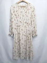 ◇ Θ axes femme アクシーズファム 花柄 長袖 膝下丈 フレア ワンピース サイズM ベージュ レディース E  【1507100013712】