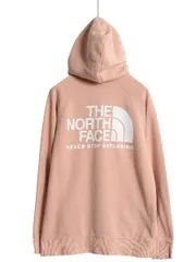 【お得なクーポン配布中!】 ノースフェイス 両面 プリント スウェット フード パーカー レディース L 古着 アウトドア トレーナー 裏起毛 プルオーバー バックプリント