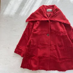 昭和レトロ大きめ襟ウールオーバーコートはフリンジ付きレッドフリーサイズ