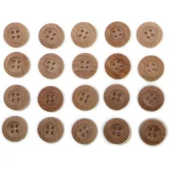 ウッドボタン 四つ穴ボタン くぼみ ナチュラル ウッド ボタン ブラウン 木目 木製 20個入り 【12.5mm】  B-662