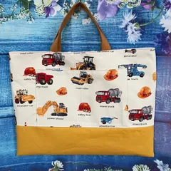 No.35  キッズ　レッスンバック 手さげ 働く車図鑑 通園バッグ