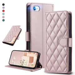 UnivoColors iPhone SE第三世代、iPhone SE第二世代、iPhone 7、iPhone 8 キルティングレザー調 手帳型ケース エレガント 高質PU マグネット開閉式 カード収納機能 スタンド機能 液晶全面保護 レンズ保護 ストラップ付