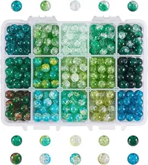 PandaHall Elite 15色 8mm ガラスビーズ クラックビーズ 約460個