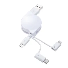 【新着商品】サンワサプライ ライトニング・TypeC・microB 巻取りUSB 3in1 ケーブル 0.8m KB-IPLTM08KW