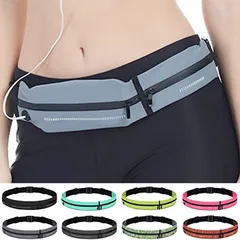 Angel's Closet ランニング ポーチ スマホ 揺れない 防水 防汗 大容量 独立2ポケット ウエストポーチ ジョギング 6.5インチスマホOK ウォーキング(グレー)