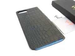 ■美品■ modaMania モーダマニア クロコ型押しレザー iPhone 7plus/8plus 対応 アイフォンケース スマホケース カーキ系 DF7322
