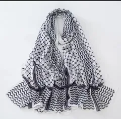 ケフィエヒジャブ ケフィエスカーフ シフォン keffiyeh hijab ciffon  黒×白