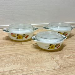 JAJ パイレックス PYREX グラタン皿 509 505 3点 セット まとめ イギリス製 花柄 ホワイト レトロ ビンテージ レア 希少 アンティーク 食器 AP-250702-011-MNL