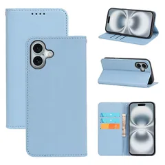 適用 iPhone16 ケース 手帳型 いphone16 用 手帳型ケース iPhone 16 用 カバー 手帳型 PUレザー カード収納 財布型 耐衝撃 ケース マグネット スタンド機能付き 5色(いphone16 用 ケース 手帳型) (ライトブルー) 0