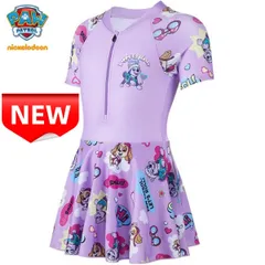 ✨新品✨ パウパトロール 水着 女の子 ワンピース 子供用水着 キッズ スイムウェア 半袖 フロントジップ 紫 かわいい 100 110 120 130