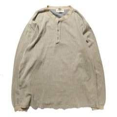 90’s USA製 エディーバウアー ヘンリーネック ストライプ コットン Tシャツ 長袖 (M) 無地 ロンT 90年代 アメリカ製 旧タグ オールド　アメリカ古着 USED  ビンテージ ヴィンテージ