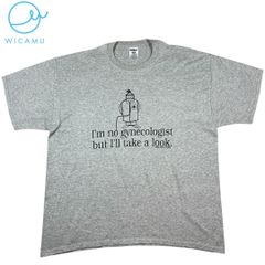 JERZEES XL おもしろTシャツ「I'm no gynecologist」ユニーク ジョークT USA古着 ヘザーグレー ダブルステッチ