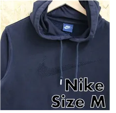 NIKE　ナイキ　パーカー　プルオーバー　スウェット　黒　刺繍　デカロゴ　M