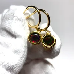 天然石　ブラックオパール　ピアス　ラウンド　ファセットカット　イエローゴールド　6mm