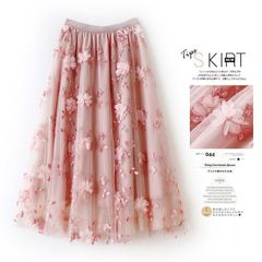 新品 レディース マキシスカート 立体花柄 刺繍 チュール フレア ハイウエスト ウエストゴム 上品 きれいめ パーティー 結婚式 フォーマルシーン対応 kkkjmj