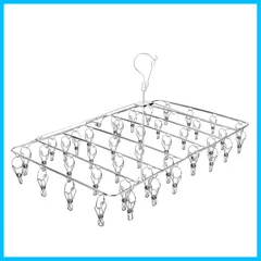 限定】チチロバ(TITIROBA) 【 ピンチハンガー 44ピンチ 角ハンガー 引っ張るだけ オールステンレス 洗濯ハンガー 洗濯ピンチ 洗濯 大きい タオル 銀色 61*34*8cm【予備ピンチ10個付)】