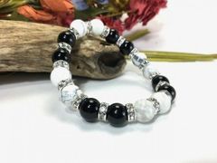 ハウライト&オニキス パワーストーン ブレスレット 天然石 10mm （シルバー）メンズ・レディース　男性・女性　数珠ブレス　開運 [17]